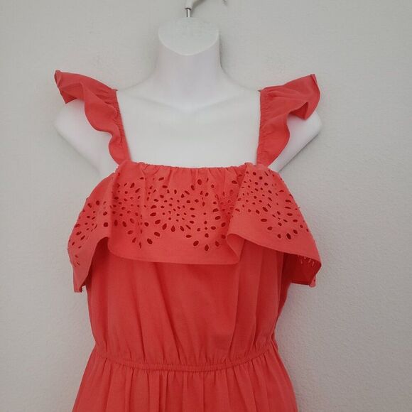 Lauren Conrad Midi Dress Small Orange Eyelet Ruffles Tiered Cottagecore - Picture 2 of 9
